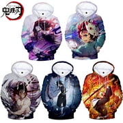 MLFU Women Anime Pullover Sweatshirt Plush Fleece, Demon Slayer 3D Print Hooded Hoodies for Girls Boys