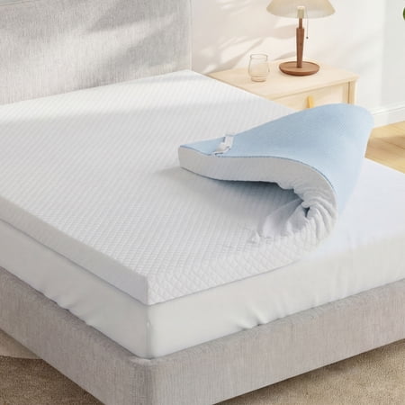 EGOHOME 3 inch Memory Foam Mattress Topper, Full Size, Cooling Gel, Removable Cover, Non-Slip Design