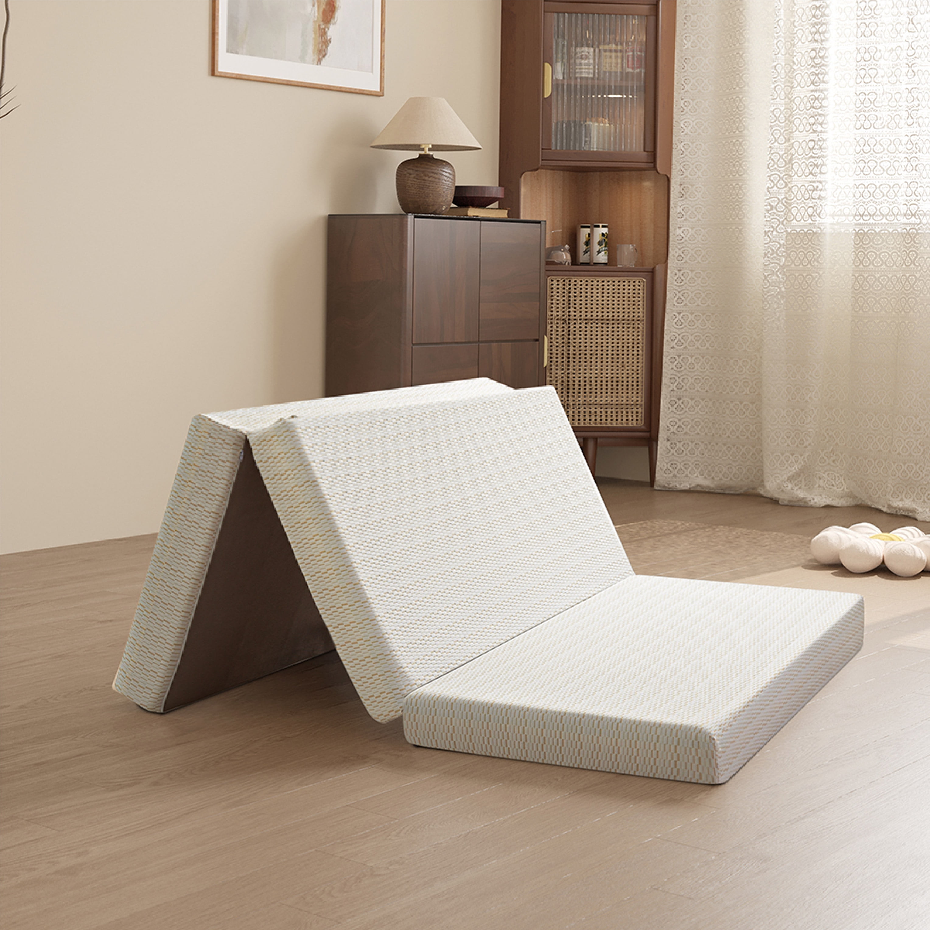 MLILY 4 inch Queen Size Tri Folding Memory Foam Mattress Portable Guest Bed in a Box