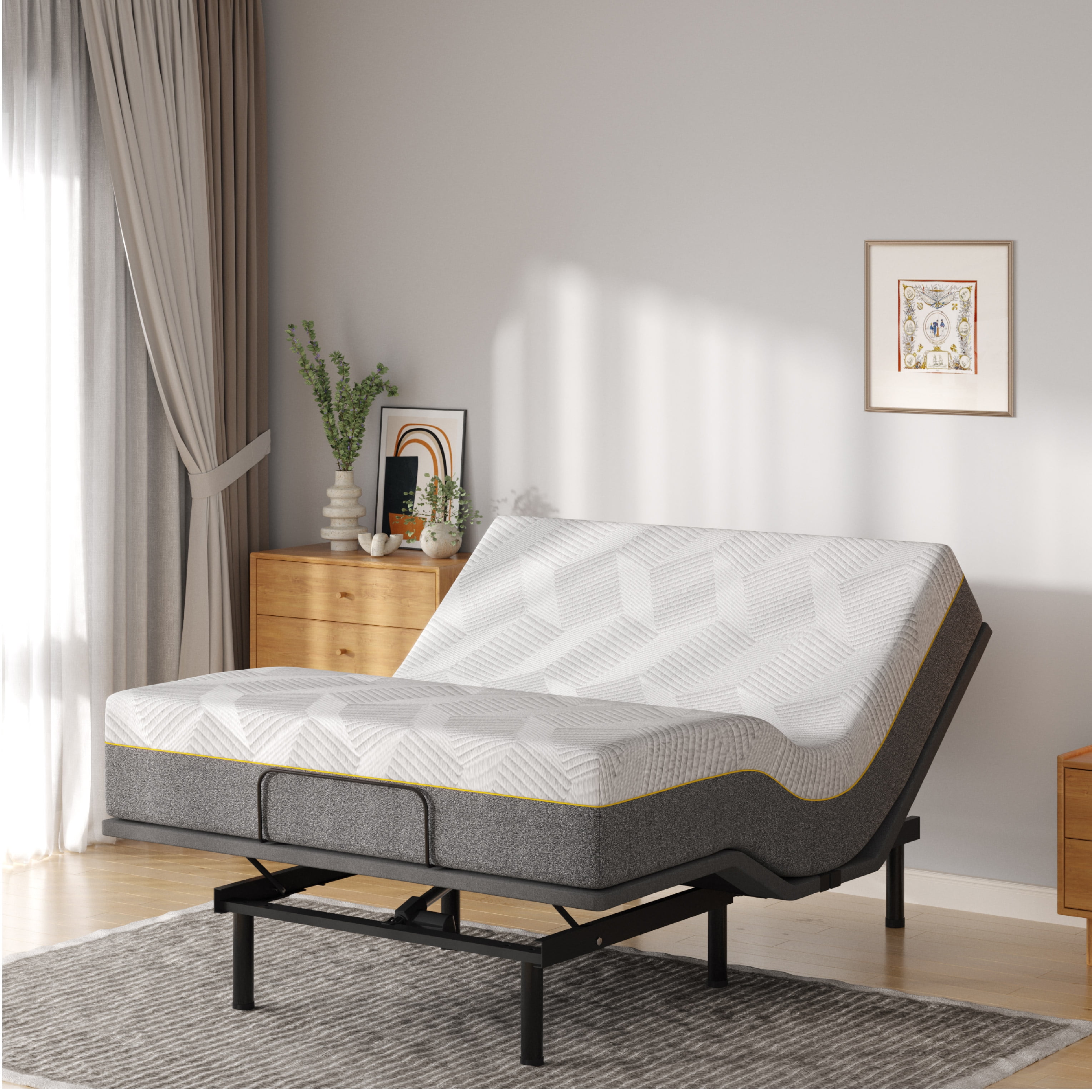 MLILY Adjustable Bed Frame and 14 inch King Memory Foam Mattress Electric Remote Control Medium Walmart