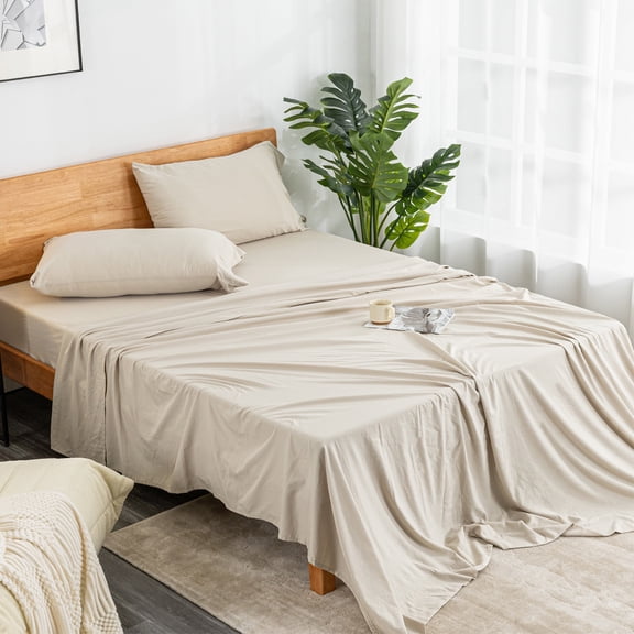 EGOHOME Bed Sheets Set, Deep Pocket 4 Piece Bedding, Luxury Soft Microfiber Queen Sheet Sets, Light Brown