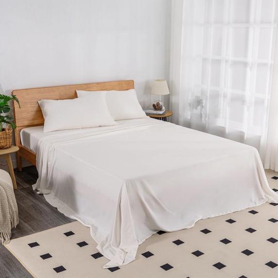 EGOHOME Bed Sheets Set, Deep Pocket 4 Piece Bedding, Luxury Soft Microfiber Twin Sheet Sets, White
