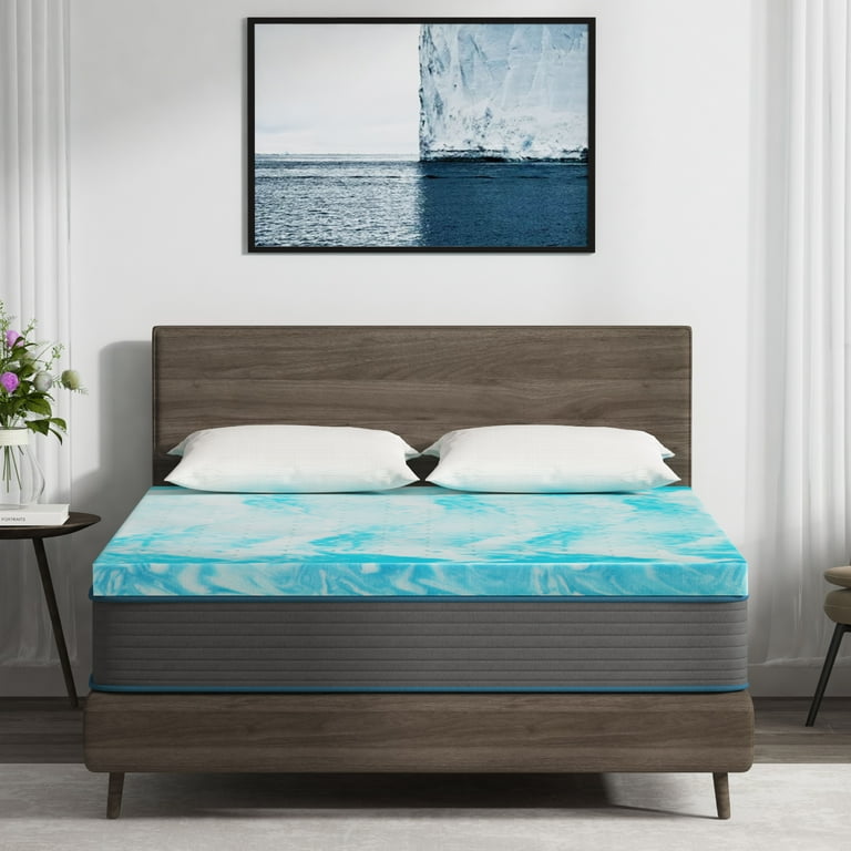 MLILY Ego 4 inch Cal King Mattress Topper Cooling Gel Memory Foam Mattress Pad Blue