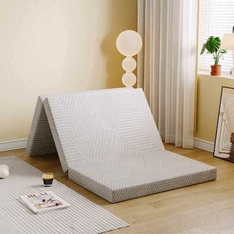 EGOHOME 4 inch Tri Folding Memory Foam Mattress Topper, Single Size Portable Foldable Floor Bed with Washable Cover