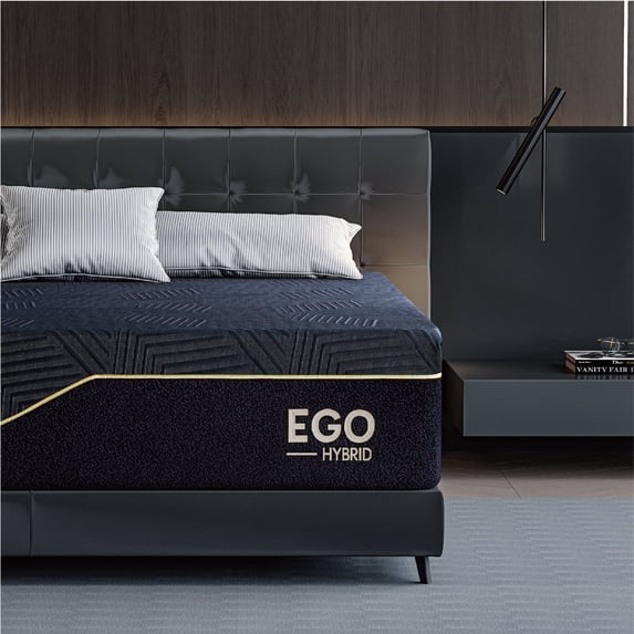 EGOHOME Black 14 inch Hybrid Mattress, Cal King Size Memory Foam Mattress, Pocket Spring