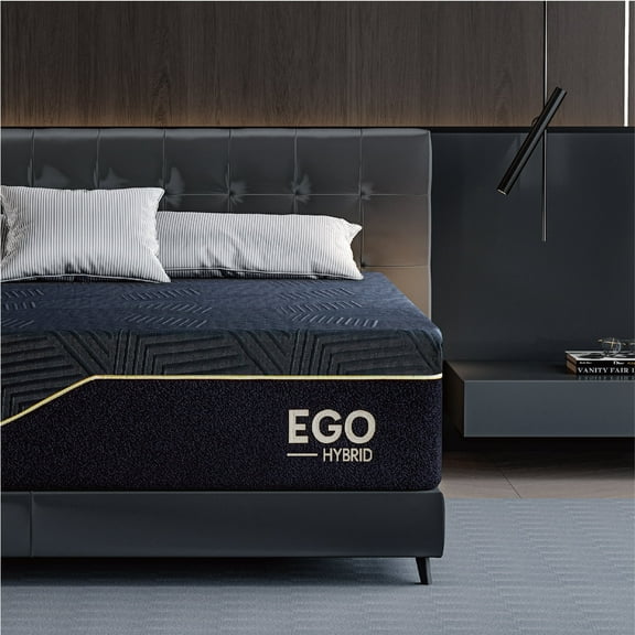 EGOHOME Black 14 inch Hybrid Mattress, Full Size Memory Foam Mattress, Pocket Spring