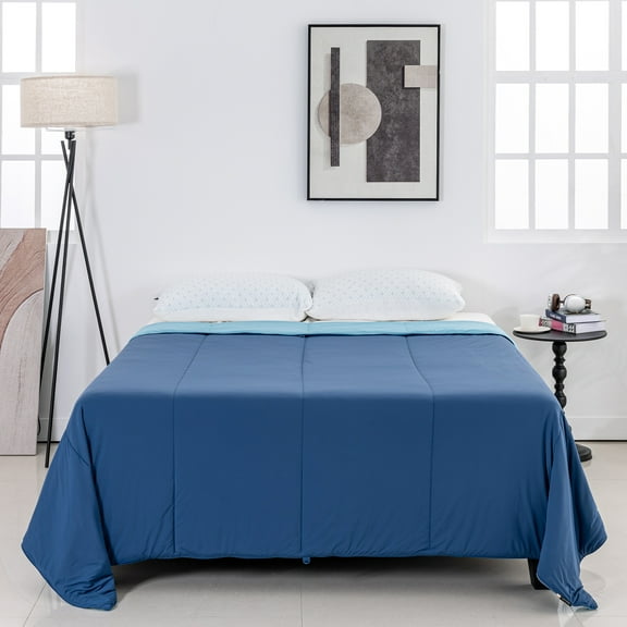 MLILY Queen Cooling Comforters, Reversible Lightweight Quilts, Machine Washable, Blue