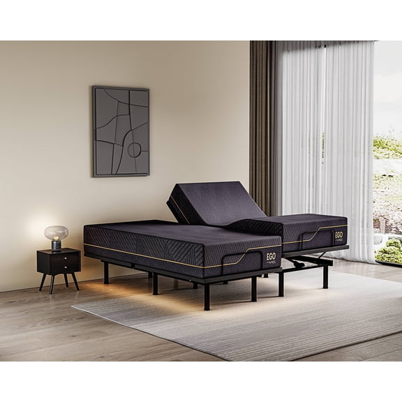 MLILY Split King Adjustable Bed Frame and 14 inch Memory Foam Mattress-Electric, Remote Control, Medium