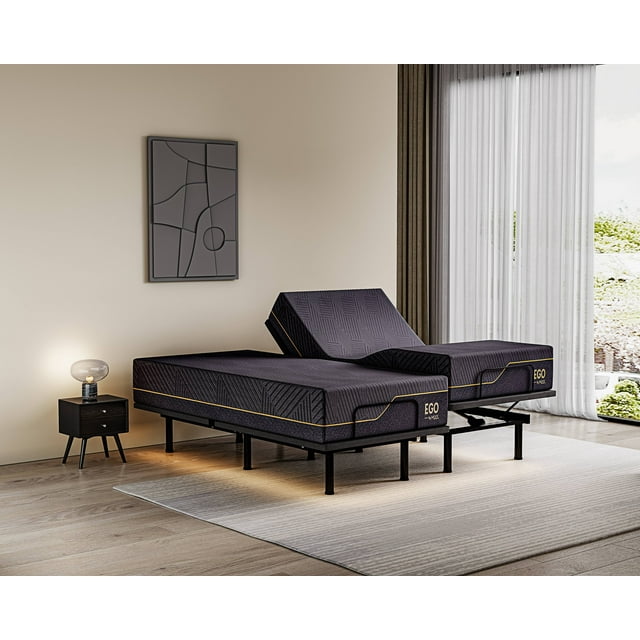 MLILY Split King Adjustable Bed Frame and 14 inch Memory Foam MattressElectric, Remote Control