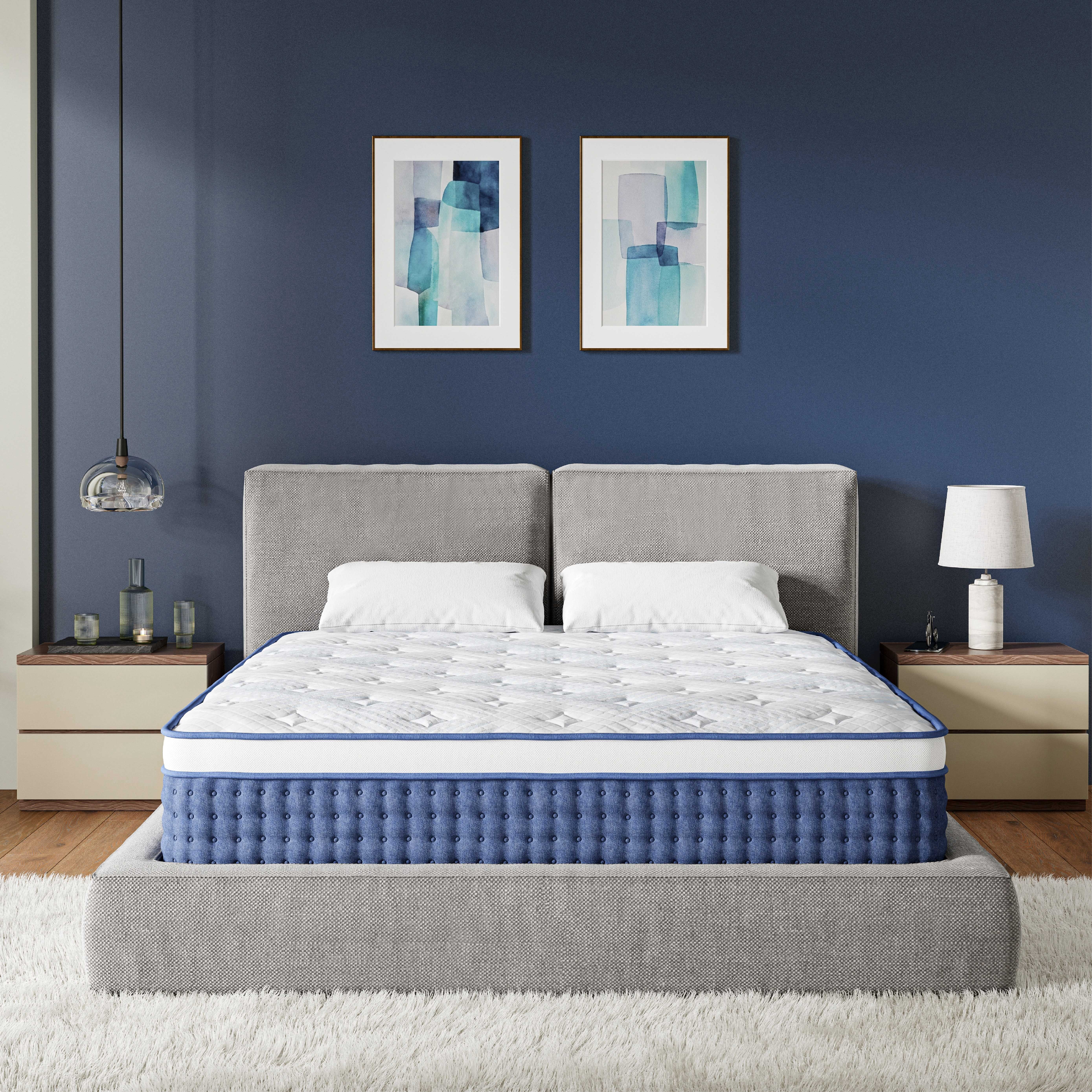 EGOHOME StarryRest Queen Mattress, 14" Hybrid Mattress in a Box, Medium, Blue