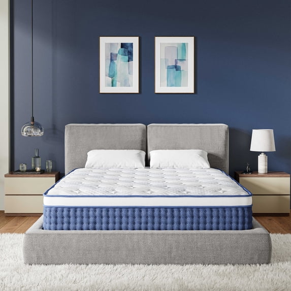 EGOHOME StarryRest Queen Mattress, 14" Hybrid Mattress in a Box, Medium, Blue