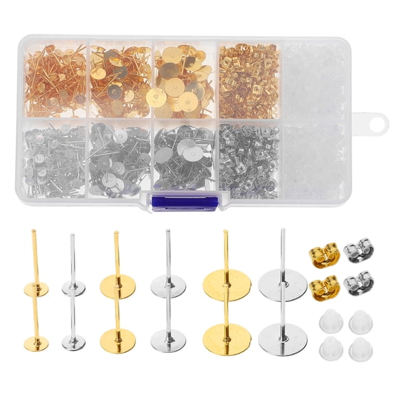 MLINS 1 Box Earrings Posts and Backs Set Earring Backs Flat Pad Earring Post for DIY Jewelry Making