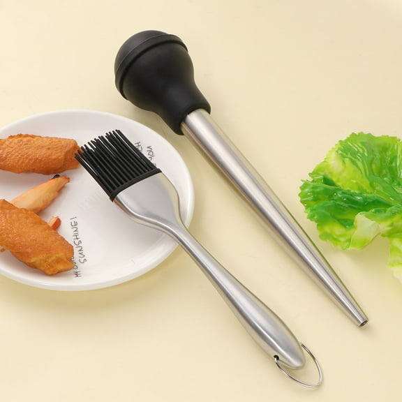 PTOOTP Stainless Steel Turkey Baster Set, Black Kitchen Oil Dropper with and Silicone Bulb