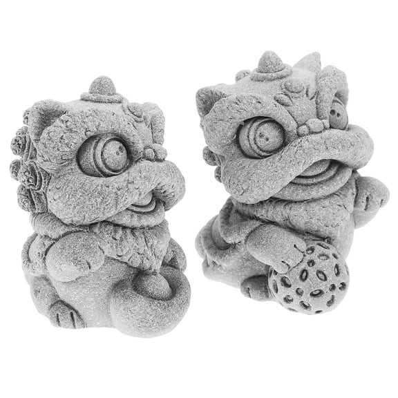 MLINS 1 Pair Stone Lion Sculpture Spiritual Guard Mascot Tea Pet Ornament Lucky Feng Shui Home Office Decor Guardian Lions Figurines