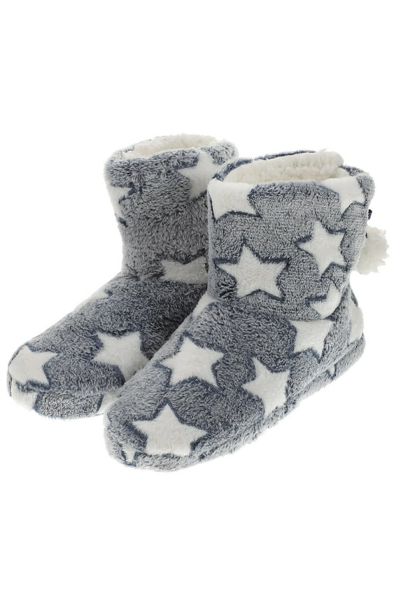 1 Pair Women's Comfort Plush Boots Winter Warm Bootie Slippers with Fuzzy Balls