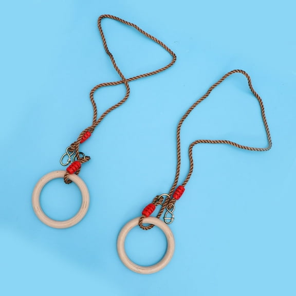 MLINS 1 Pair Wooden Adult Gymnastic Ring Children Fitness Rings with PP Rope for Full Body Strength Bodyweight Training
