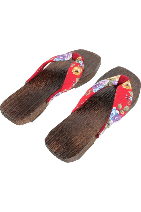 1 Pair of Japanese Clog Shoes Wooden Clog Sandals Women Female Clog Slippers(38)