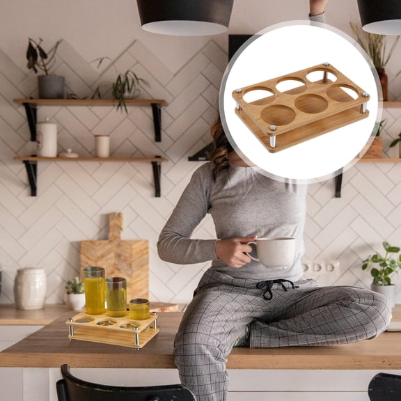 PTOOTP Sturdy Chocolate Wood Cup Holder for Wine Glasses and Cocktails - 1 Piece Drink Accessory