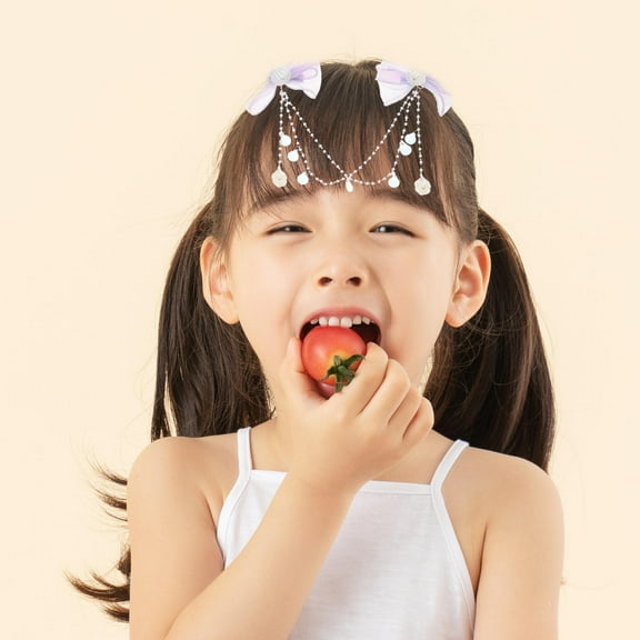 MLINS 1 Set Mermaid Hair Bow Clips For Girls Cute Mermaid Tassel Forehead Chain Kids Headpieces For Birthday Party Accessories