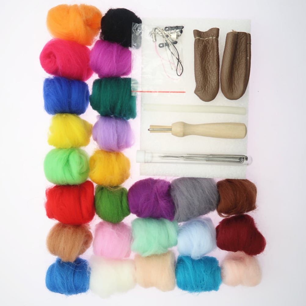 Wool Kit MLINS 1 Set Needle Felting Wool Kit 25 Color Wool Roving Fiber Wool ...
