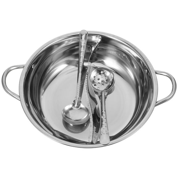 MLINS 1 Set Of Stainless Steel 28cm Divided Hot Pot With Ladle And Strainer Kitchen Dual Flavor Shabu Pot Multi-Use Stainless Steel China Hotpot