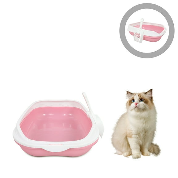 MLINS 1 Set Splash Guard Litter Box Open Top Design with Sifting Scoops for Easy Cleaning Kittens Small Cats