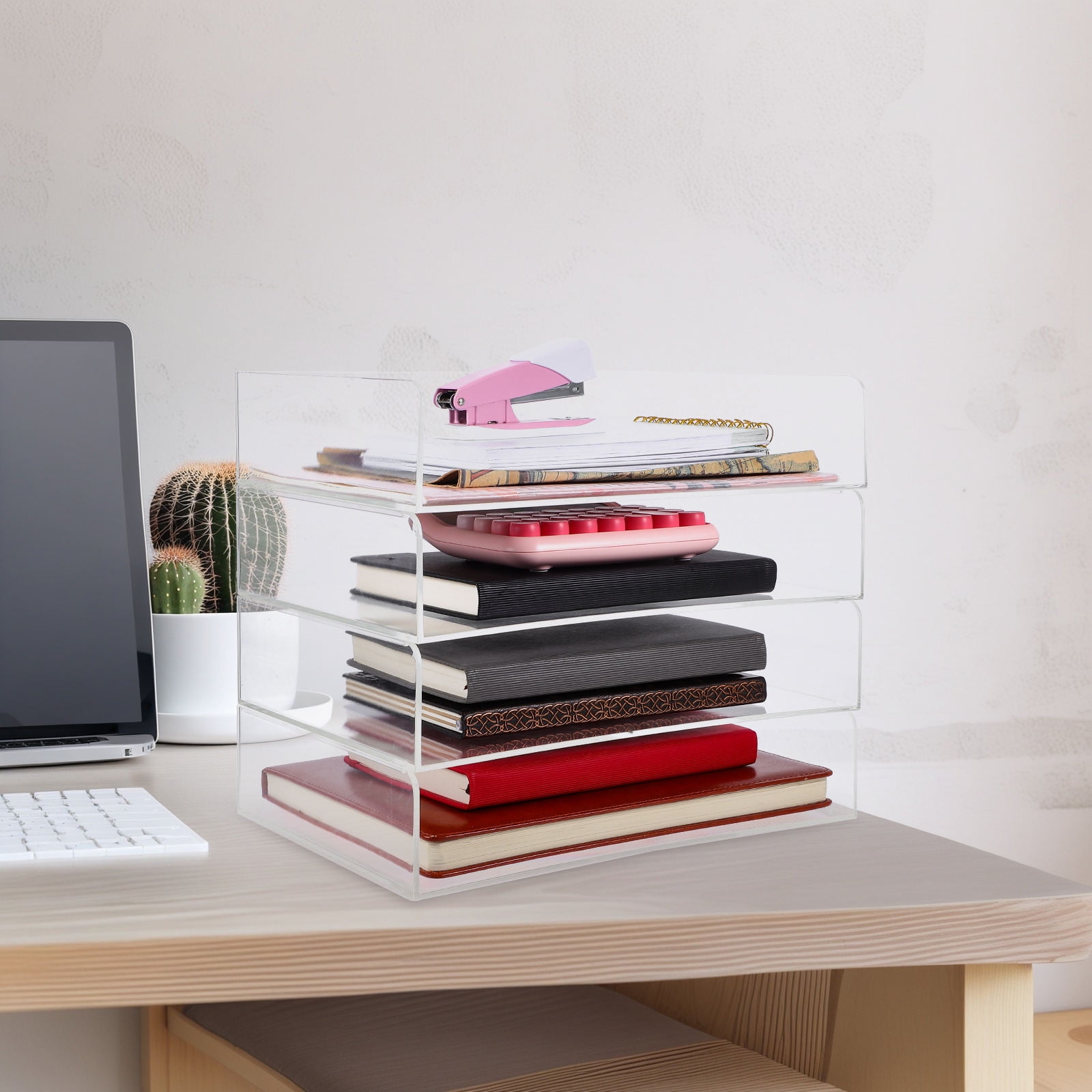 MLINS 1 Set Stackable Acrylic File Organizer 4 Tier Clear Desk Trays ...