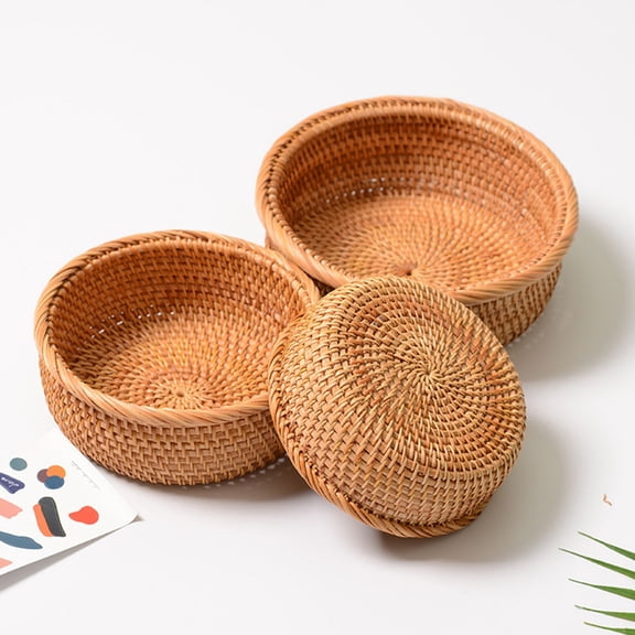 MLINS 1 Set of 3pcs Vintage Rattan Basket Household Fruit Vegetable Storage Basket