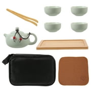 HEALEEP Portable Ceramic Tea Set Multi-Use for Travel Drinking Wooden Tray 1Set