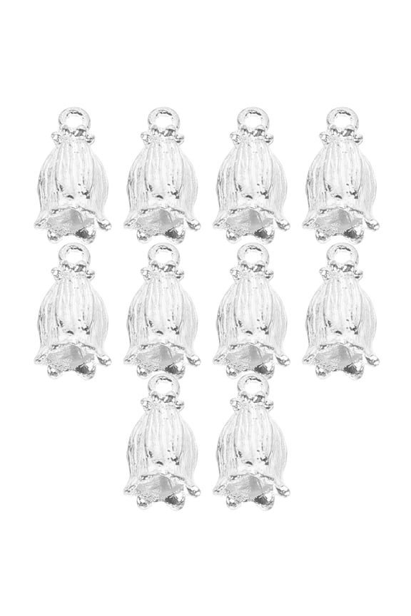 10Pcs Plated Silver Alloy Bell Flower Charms for Jewelry Making DIY Necklace Bracelet Pendant Crafts