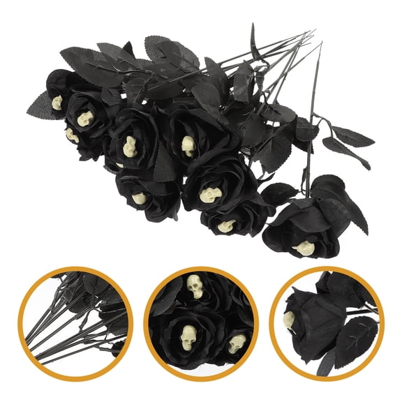 MLINS 10 Pcs Decorations Gothic Skullhead Rose Halloween Props Baby 40X7cm Black