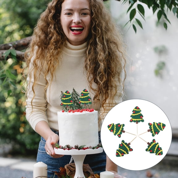 FOMIYES Cake Decorating Toppers 10Pcs Felt Green Dessert Insert for Holiday Parties