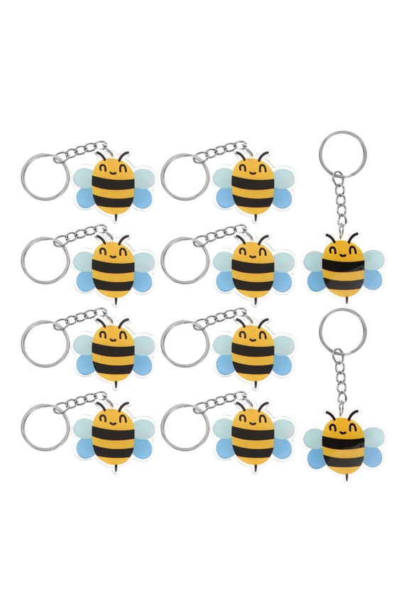 Bee Theme Keychain Multi Acrylic Metal 10Pcs 1.73X1.54X0.08In