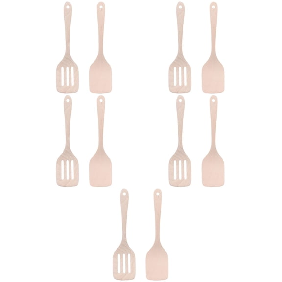 MLINS 10 Pcs Wood Spatula Server Delicate Fish Shovel Multi-function Slotted Shovel for Kitchen