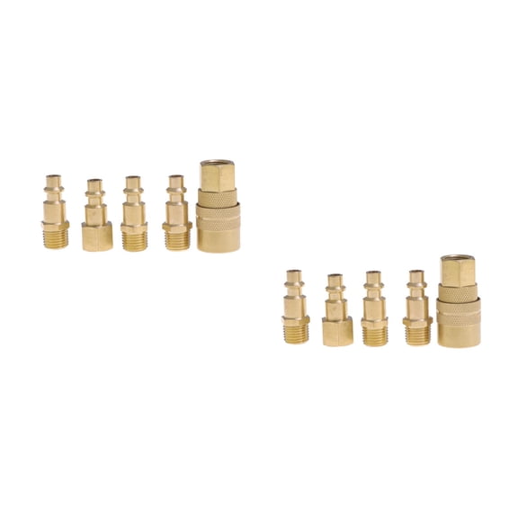 MLINS 10 pcs Solid Brass Quick Coupler Set Air Hose Connector Fittings 1/4" NPT Plug Female Male Tools (Golden)