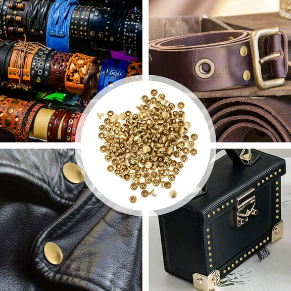 DINHEAROM Rivets Decorative Replacement Copper 100Pcs Golden 0.3X0.3X0.2In