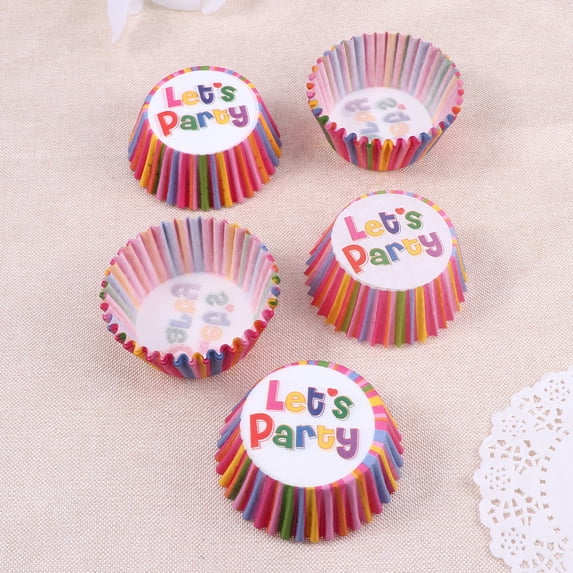 FOMIYES Paper Cup Rainbow Vertical Bar Moisture Retention Round for Cupcakes 100Pcs 2.8x2.8x1.2in