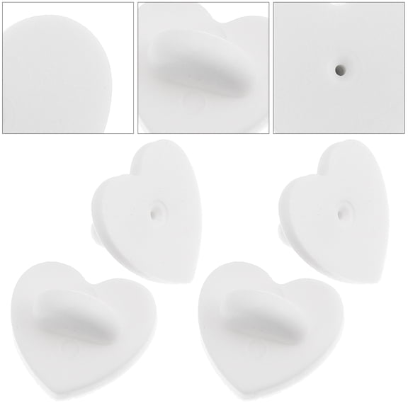 MLINS 100Pcs Spare Pin Backs for Brooch Base Craft Projects in White Rubber Heart Shape