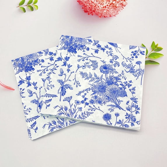 MLINS 100pcs Blue Floral Napkins Paper Napkins For Decoupage Paper Napkin Decorative Holiday Napkins Hotel Desktop Napkins Party Table Napkins