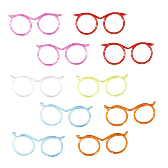 MLINS 10pcs Disposable Straw Funny Straw Eyeglasses Shaped Straw for Birthday Party