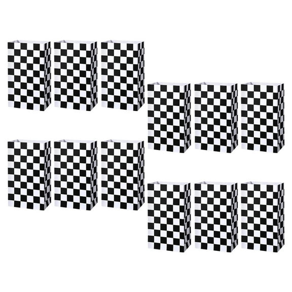 MLINS 12 PCS Black and White Checkered Gift Bag 24.00X13.00X8.00CM