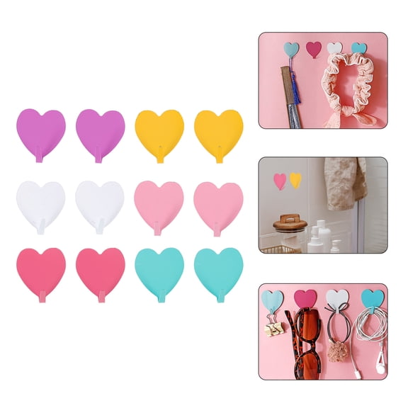 PTOOTP 12Pcs Heart-Shaped Iron Hooks No Trace Wall Hooks for Home Decor, Strong Adhesive, Easy to Install