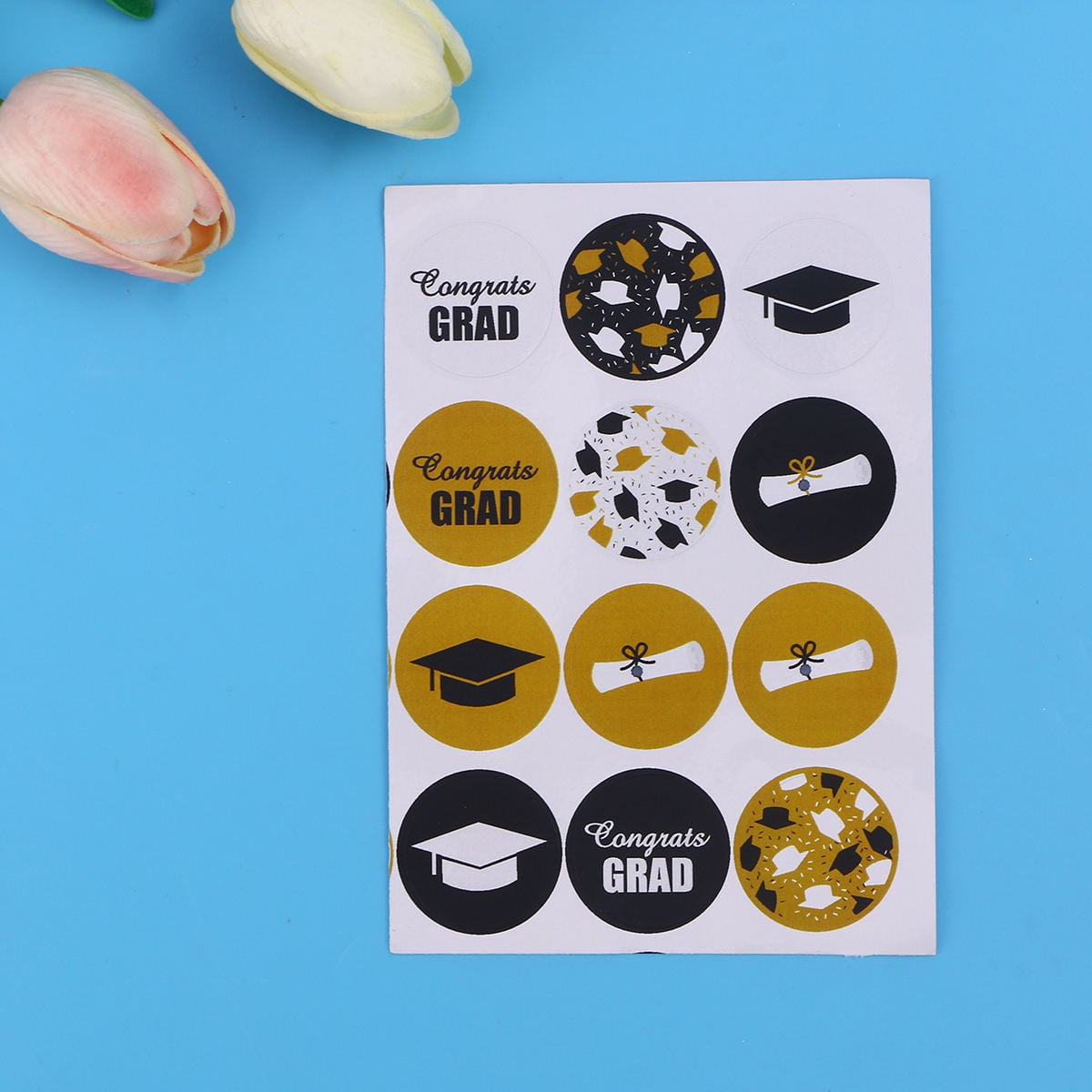 MLINS 120 Pcs Round Labels Graduation Theme Patterned Sealing Stickers ...