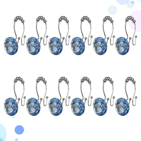 MLINS 12PCS Rust Proof Double Hooks Glide Shower Rings for Shower Curtain and Liner (Stainless Steel Hook, Blue)