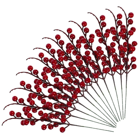AURARMLET Set of 12 Faux Red Berry Stems for Crafting, Floral Arrangements, Wreath Making, and Home Decoration Projects