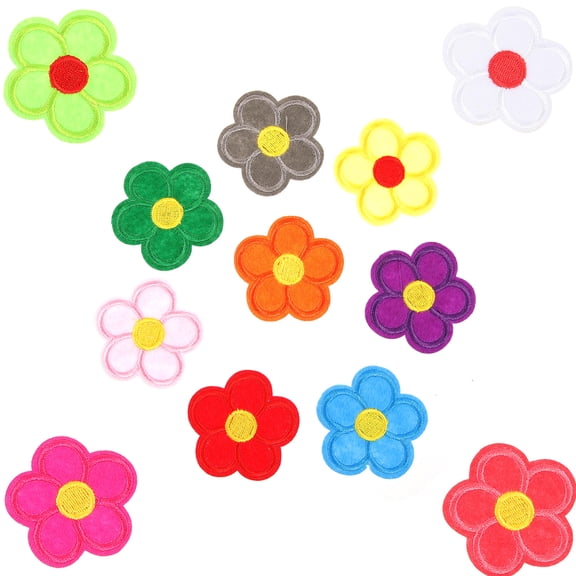 FONWILYO Flower Embroidered Patches Assorted Color Poly Thread Twill for Sewing