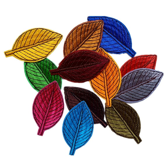 FONWILYO 12Pcs Leaf Shaped Embroidered Appliques for Diy Projects Cloth Material