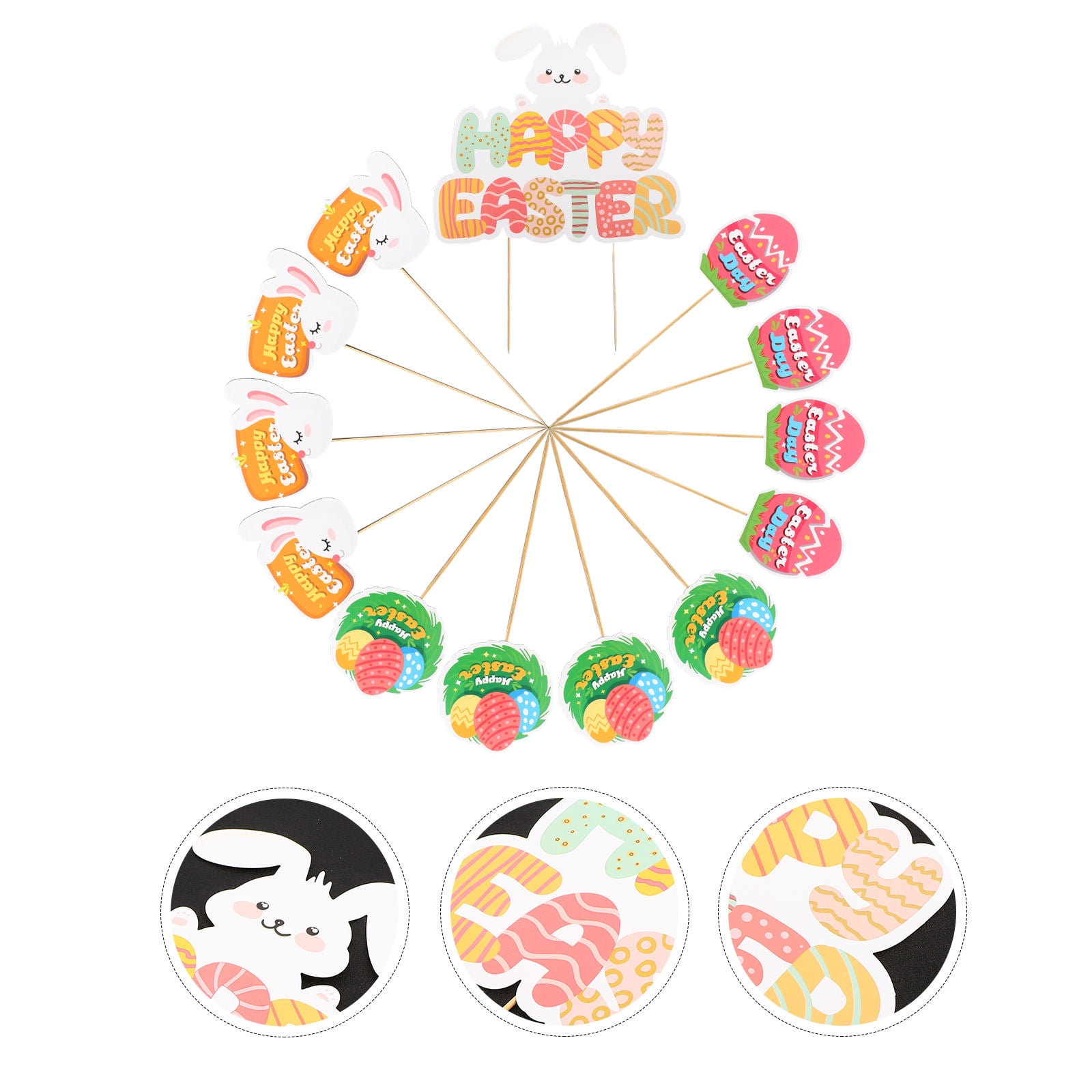 MLINS 13 Pcs Cake Picks for Easter Assorted Color Paper and Plastic Rabbit Ears 6.5 Inches
