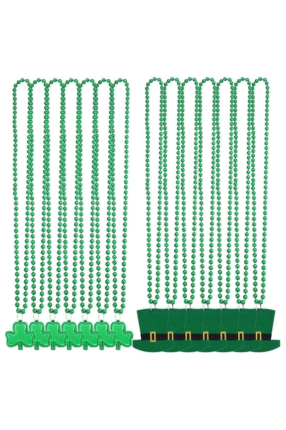 St Pattys Day Necklace Green Plastic 14Pcs Costume Accessory