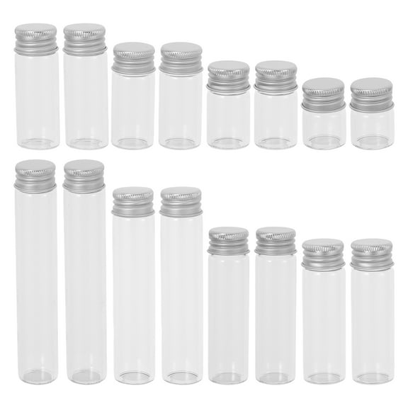 MLINS 16pcs Small Glass Bottles Mini Jars With Screwed Metal Lids Tiny Clear Vials Aluminium Top Jewelry Beads Container Miniature Sample Bottle For Wedding Favors